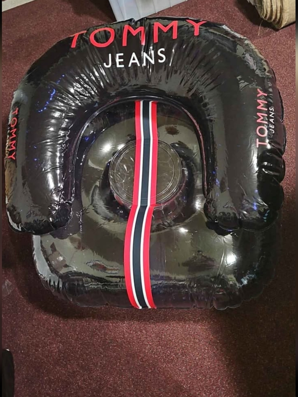 76. Tommy Hilfiger Inflatable Room/Pool Chair with Red, White & Navy Stripe 🇺🇸